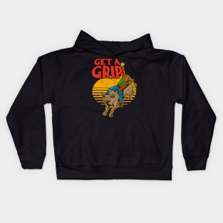 Get A Grip Funny Bull Riding Pun Kids Hoodie